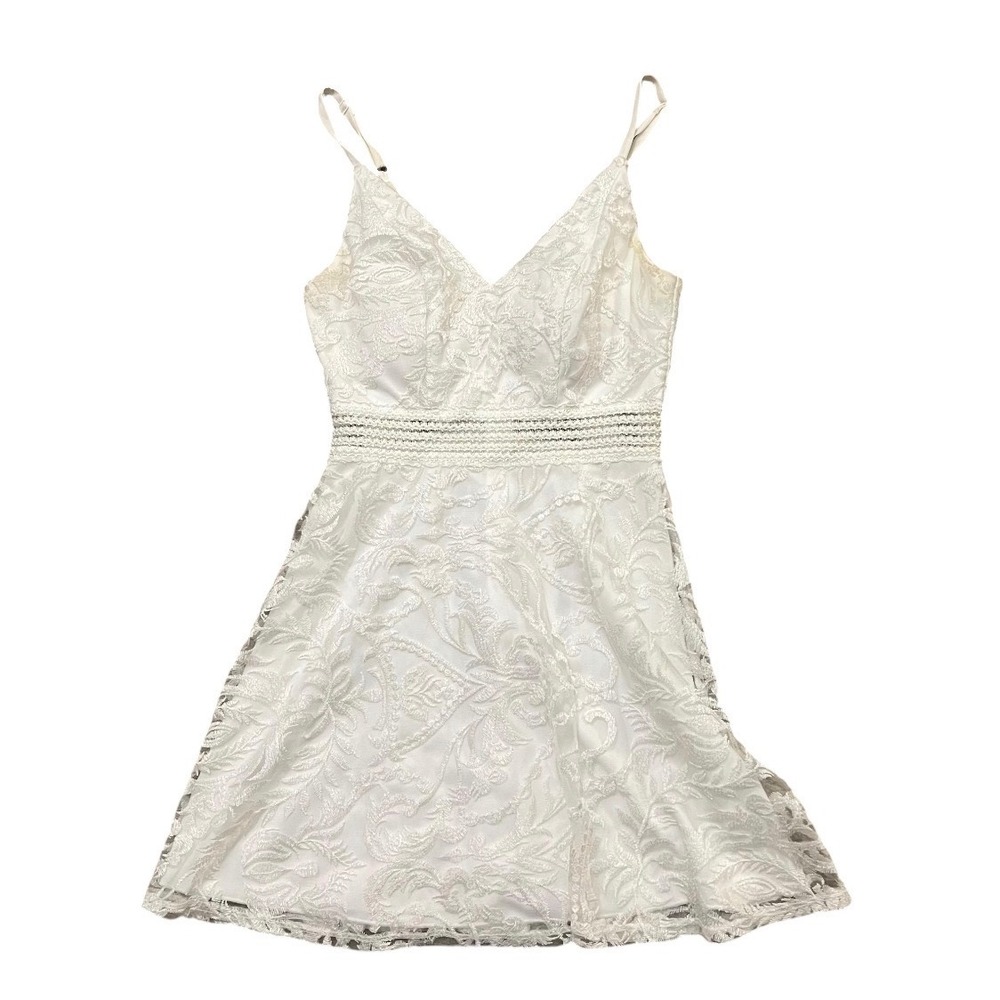 Xtraordinary Womens White Lace V-Neck Mini Dress Size 1 Floral Fit and Flare